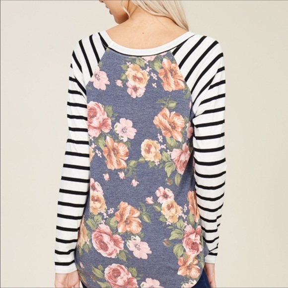 NWT Papermoon Lorina Floral Striped Raglan Top - Picture 5 of 5